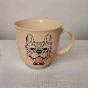 Sheffield Home French Bulldog Wearing Glasses 12 oz Mug Blue And White EUC